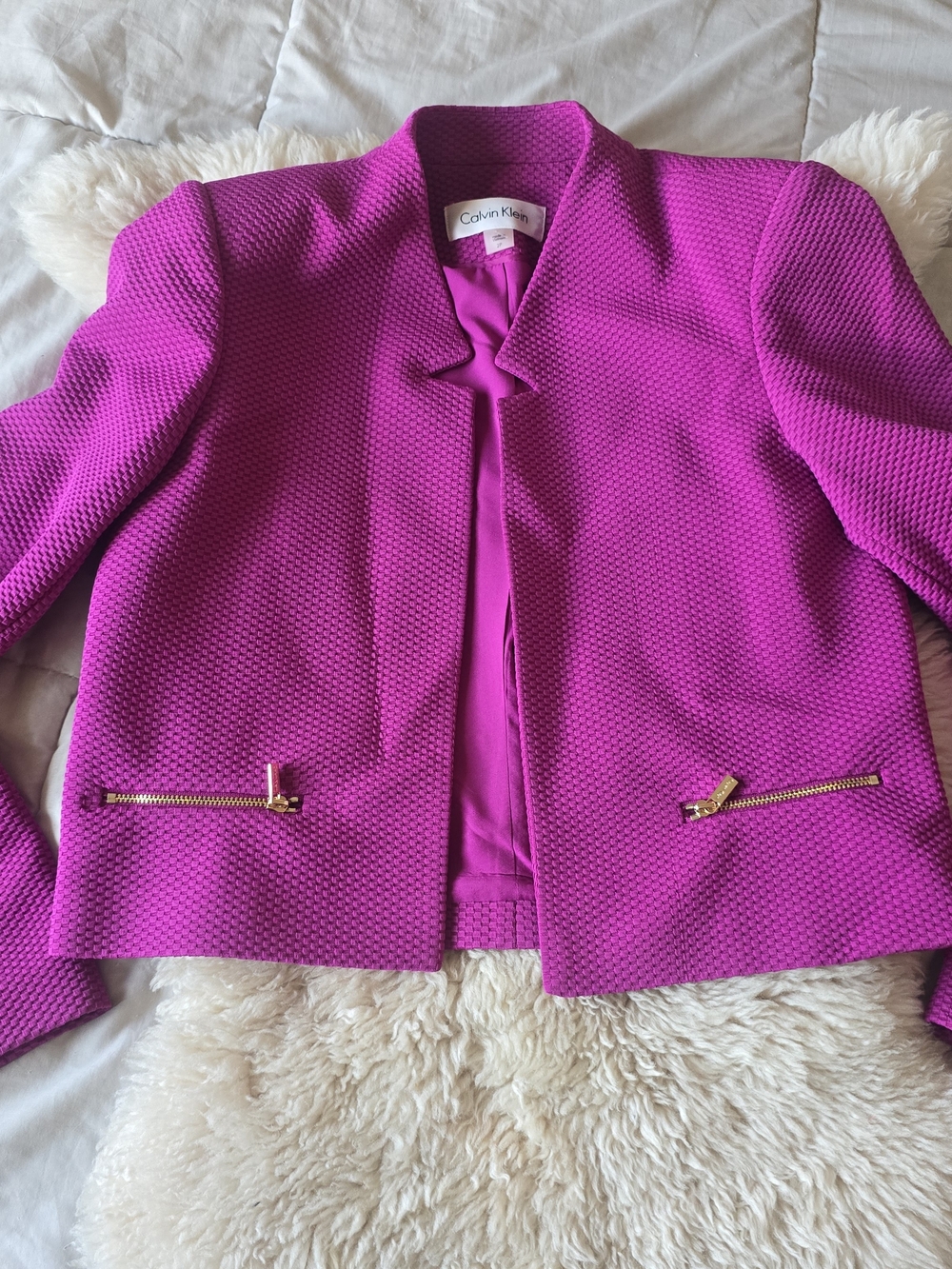 Calvin Klein Women's Fuchsia Textured Zip-Pocket Jacket